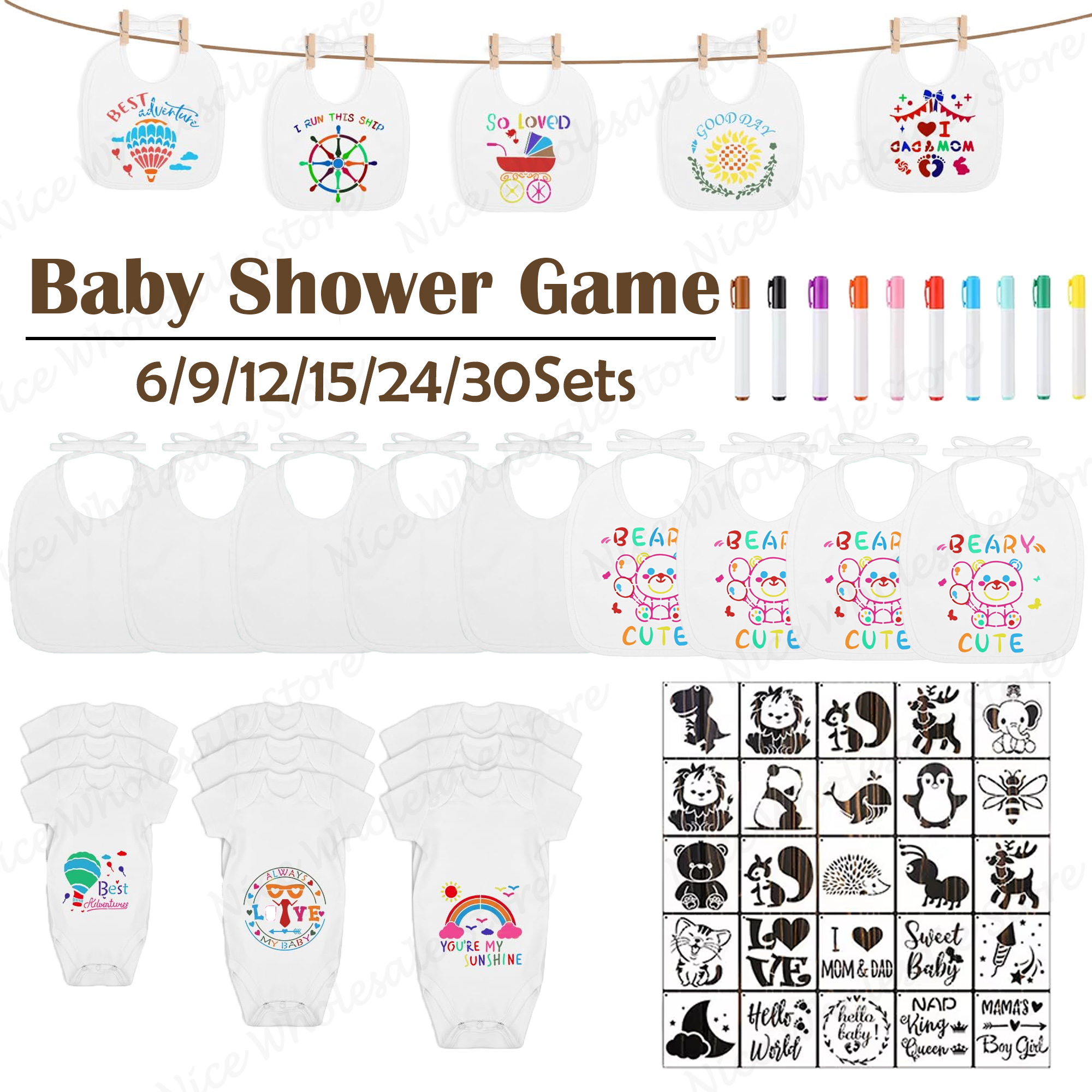 Party Games Gender Reveal - 6-30Sets Baby Shower Games Bibs Bodysuits