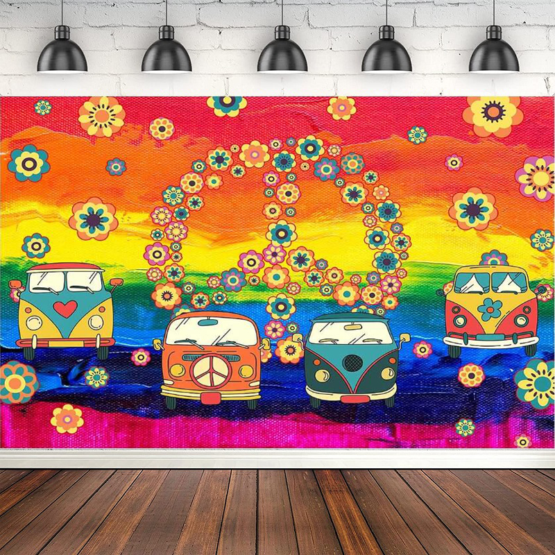 Party Games Bus - Hippie Bus Photography Backdrop Colorful Paint