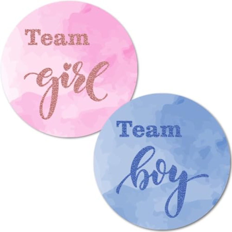 Party Games Gender Reveal - Team Boy Team Girl Round Stickers