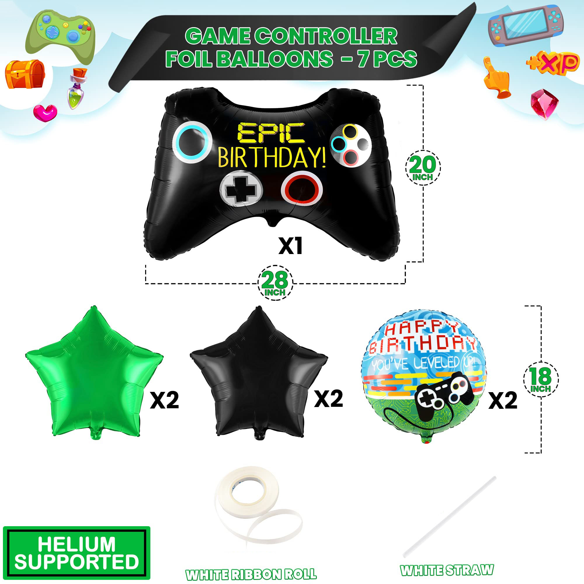 7pcs Video Game Mylar Balloons - مراجعة Party Games Using Balloons وسعره