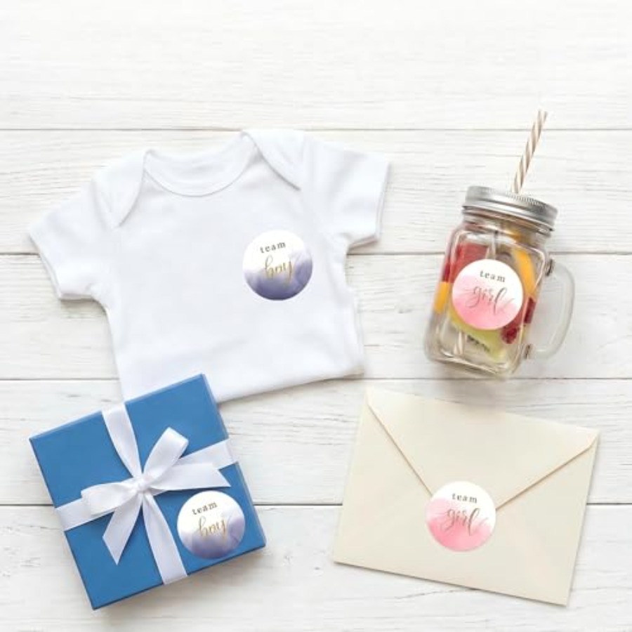120PCS Gender Reveal Stickers  - مراجعة Party Games Gender Reveal وسعره