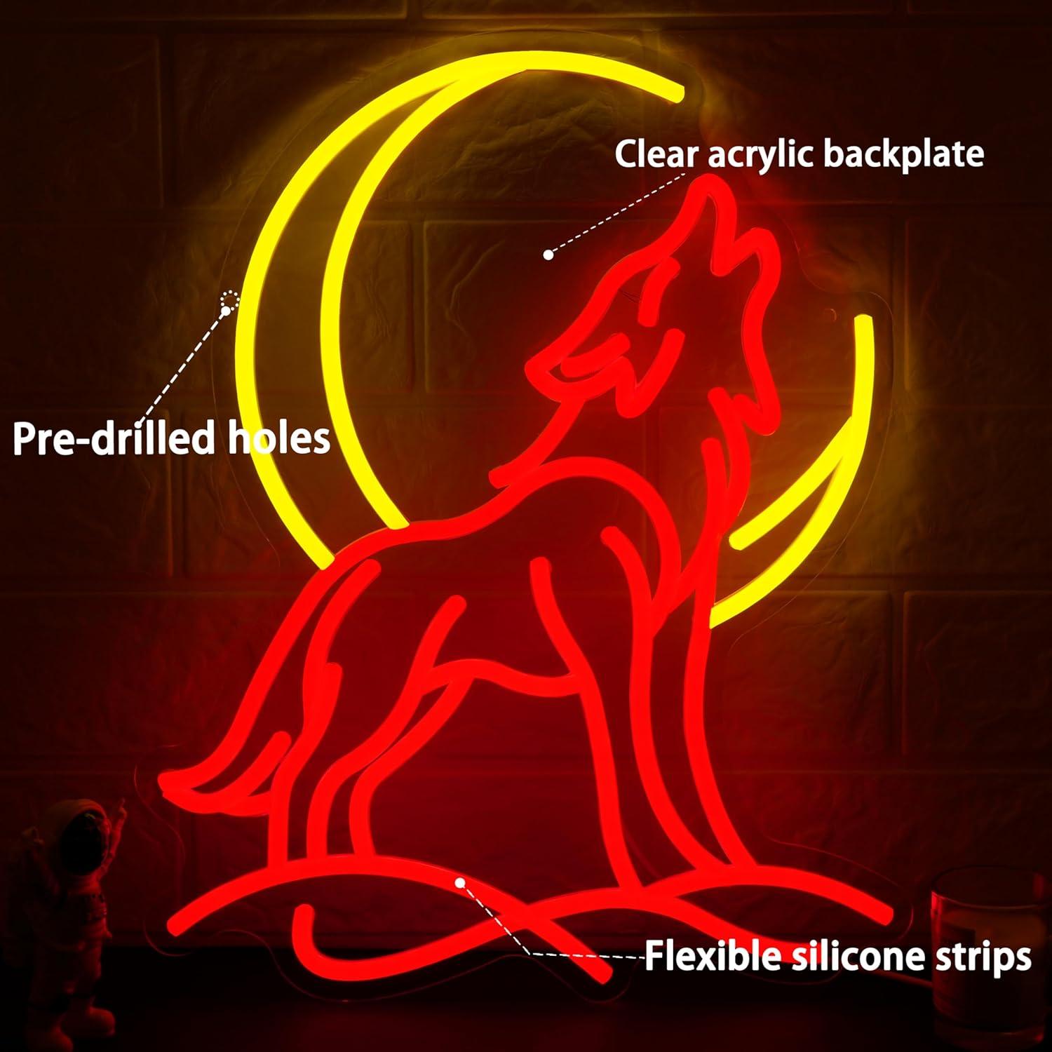Howling Wolf Neon Sign Dimmabl - مراجعة Party Games Gifts وسعره